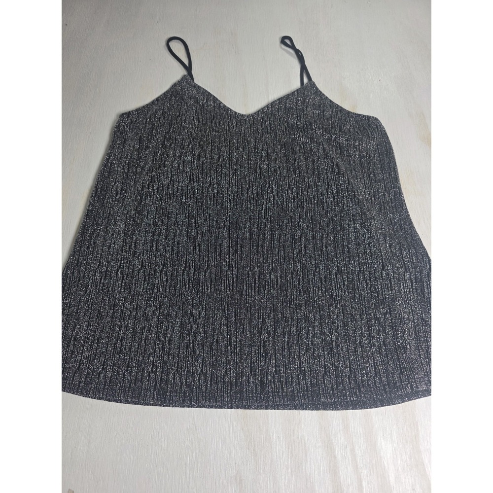 Pulse Black Shimmering Silver Spaghetti Strap Tank Top Size Large